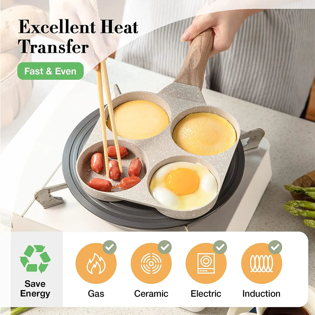 Four Holes Egg Pancake FYI Pan Frying Nonstick Pans and Pot Skillet 4 Eggs Stove Omelet Ham Maker for Kitchen Tool with Lid