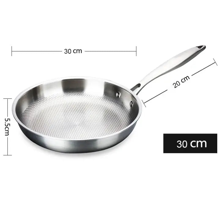 Frying Pan 304 Stainless Steel Skillet 28/30cm Non-stick Pan NO-coating Eggs Steak Frying Pot Use Gas and Induction Stove Woks