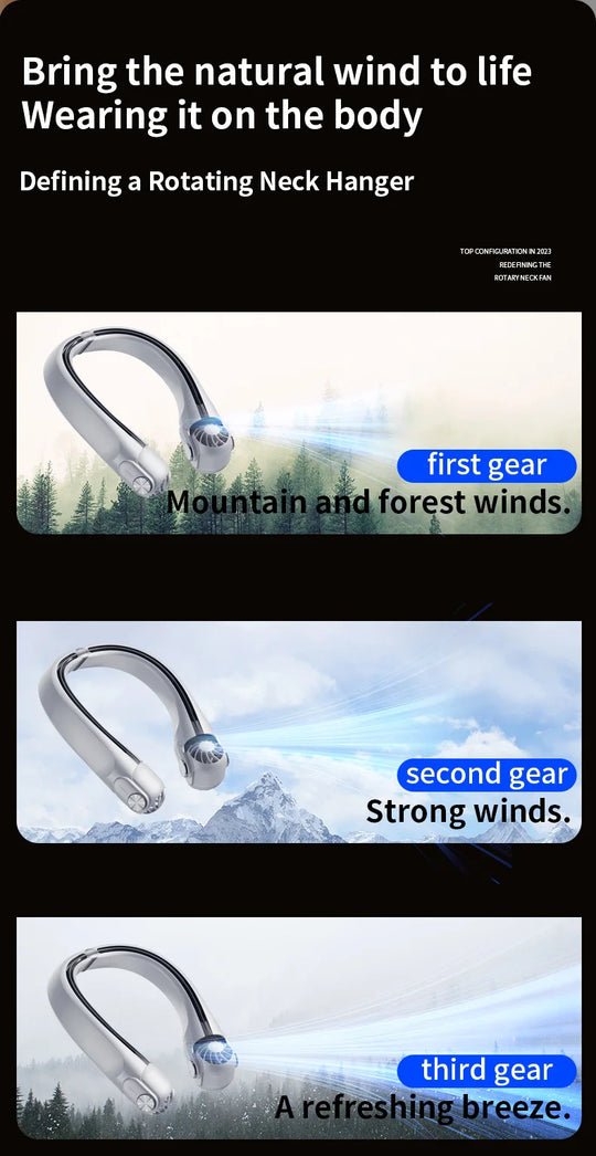 USB Rechargeable Rotor Neck Hanging Portable Fan Adjustable Bladeless Turbo Cooling for Dorm Home Outdoor Use