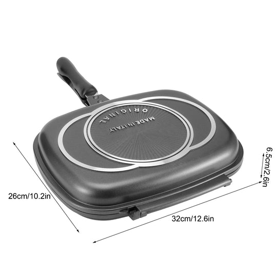 Double Side Pan Grill Pan Frying Double Side Portable Anti‑Burn Handle Kitchen Supplies Grill Pot 32cm/12.6in Pan Portable Pan