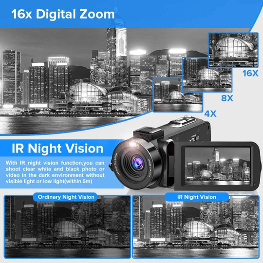2.7K Camcorder Video Camera 36MP with LED Fill Light