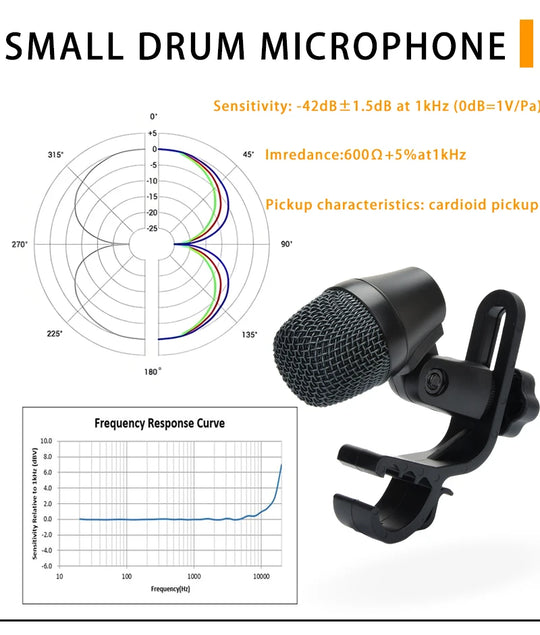 914 drum microphone, windproof cotton heart-shaped tubular condenser microphone, for live performances and studio recording