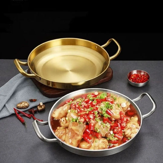22/24/26/28/30cm Multipurpose Frying Pan Round Double Ear Dry Pot Quality Thickened Stainless Steel BBQ Plate