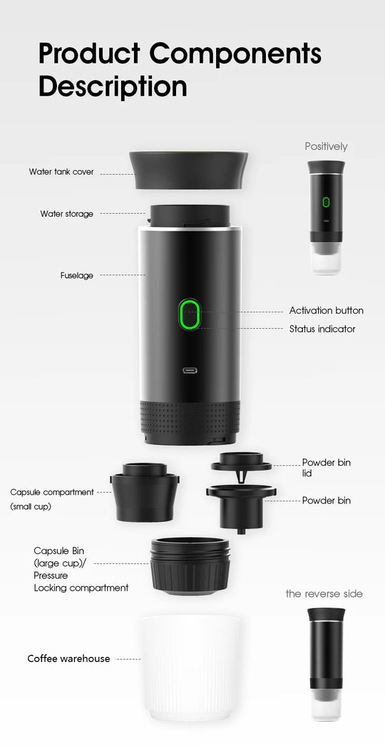 New Portable 3-in-1 Wireless Espresso Coffee Maker - Ideal for Travel, Car, Home & Camping | Capsule & Powder Compatible