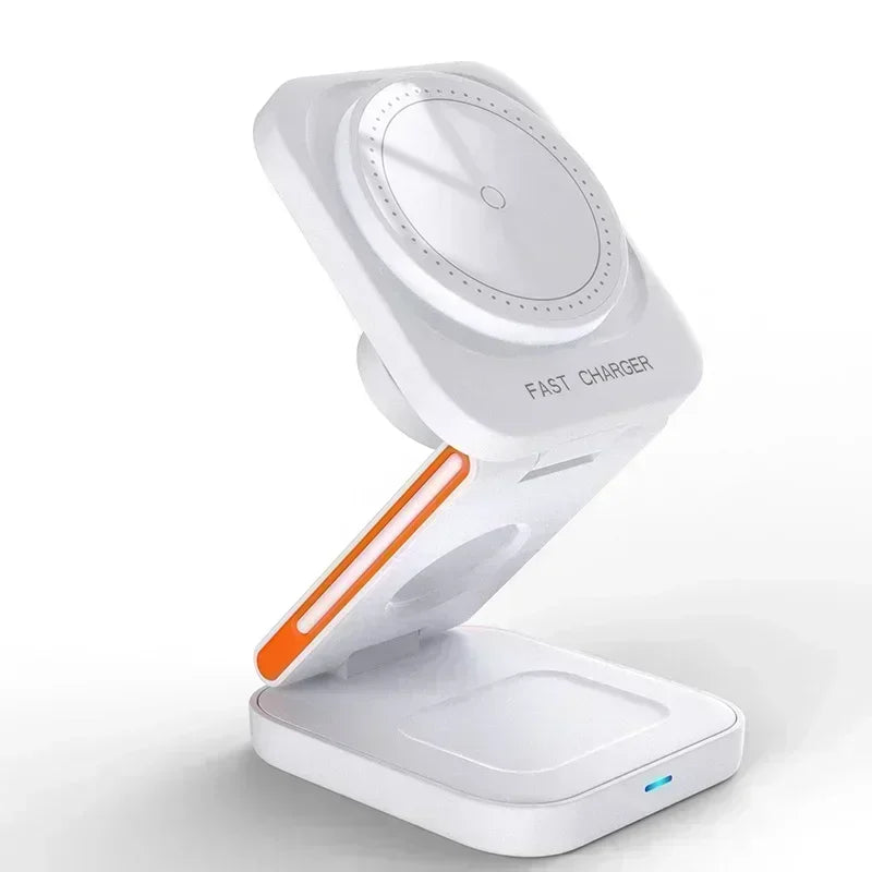 Fast Charging Station 3 in 1 Foldable Magnetic Wireless Charger Stand for iPhone 16 15 14 13 12 iWatch 10-2 Airpods Pro Max