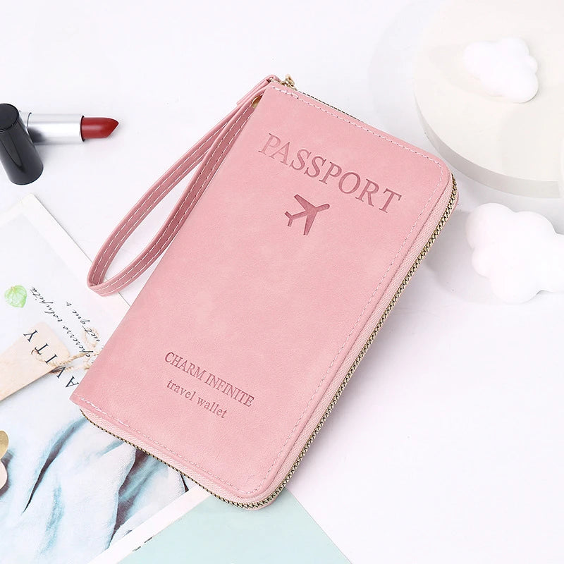 Unisex Men Women Zipper Travel Multi-Function Passport Holder Cover Case Wallet PU Leather Ticket Protective Travel Accessories