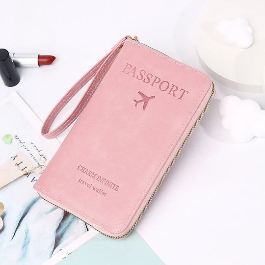 Unisex Men Women Zipper Travel Multi-Function Passport Holder Cover Case Wallet PU Leather Ticket Protective Travel Accessories