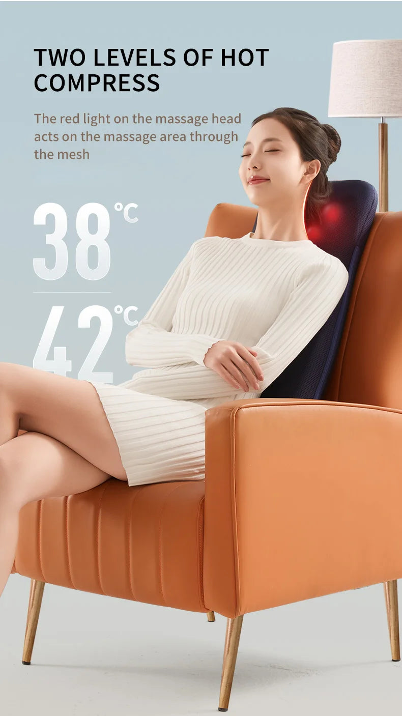 Shiatsu Neck and Back Massager with Heat Full Back Fixed Point Knead Rolling Ultra Slim Massage Cushion for Home Office Seat Use