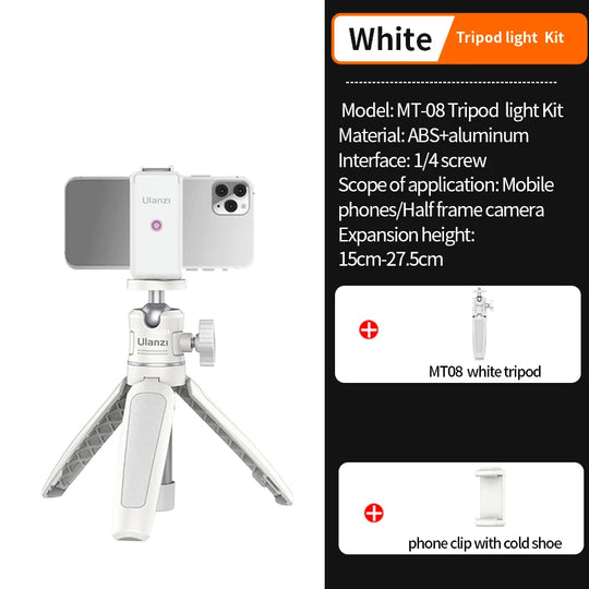 White Foldable Tripod & Monopod Mount for DSLR, Android, iPhone, Smartphone (1/4'' Thread)