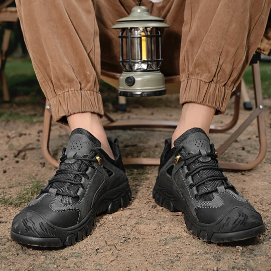 Men's Leather Outdoor Lace Up Anti Slip Sports Shoes Comfortable  Lightweight Hiking Shoes Casual  Breathable Hiking Shoes