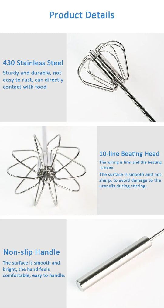 Semi-Automatic Egg Beater 304 Stainless Steel Egg Whisk Manual Hand Mixer Self Turning Egg Stirrer Kitchen Egg Tools