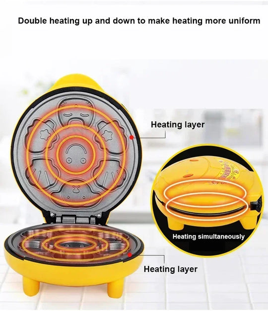 220V Household automatic cake machine Cartoon mini children's bread machine double-sided heating baking breakfast machine EU US
