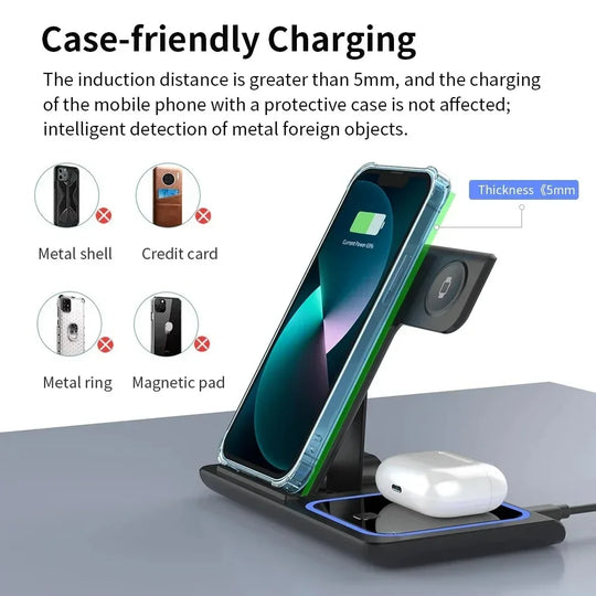 30W 3-in-1 Wireless Charger Stand with LED
