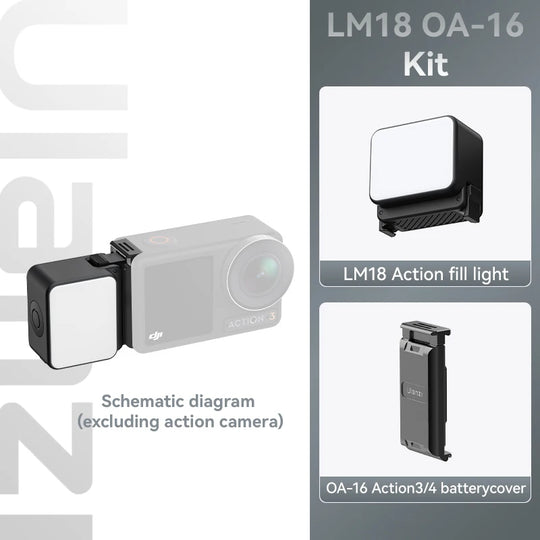Ulanzi LM18 Led Video Fill Light IPX5 Waterproof  Magnetic 5600K for DJI Osmo Action 5/4/3 & Pocket 3 Action Camera Accessories