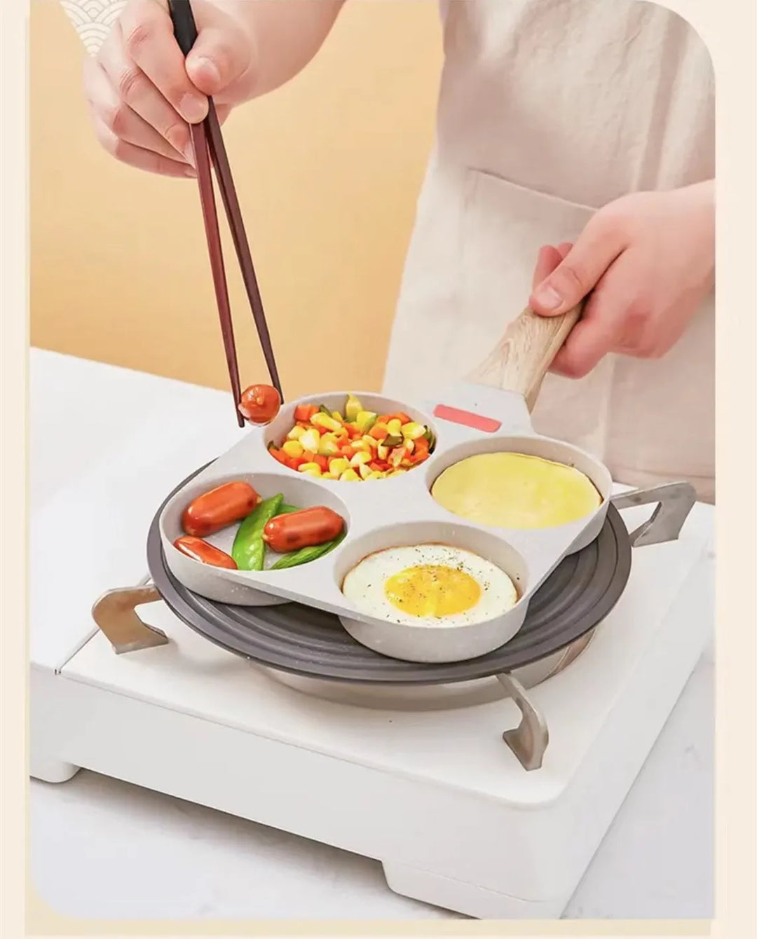 Four Holes Egg Pancake FYI Pan Frying Nonstick Pans and Pot Skillet 4 Eggs Stove Omelet Ham Maker for Kitchen Tool with Lid