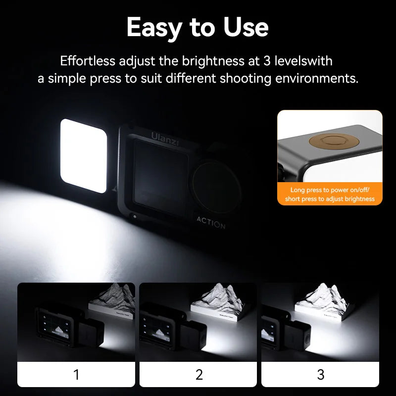 Ulanzi LM18 Led Video Fill Light IPX5 Waterproof  Magnetic 5600K for DJI Osmo Action 5/4/3 & Pocket 3 Action Camera Accessories