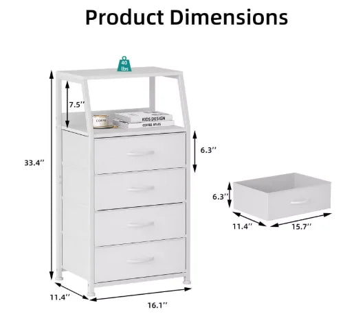 Furnulem Night Stand With Charging Statio 28.3 Inch Tall Side Table With Fabric Drawers And Storage Shelf Bedside Table With
