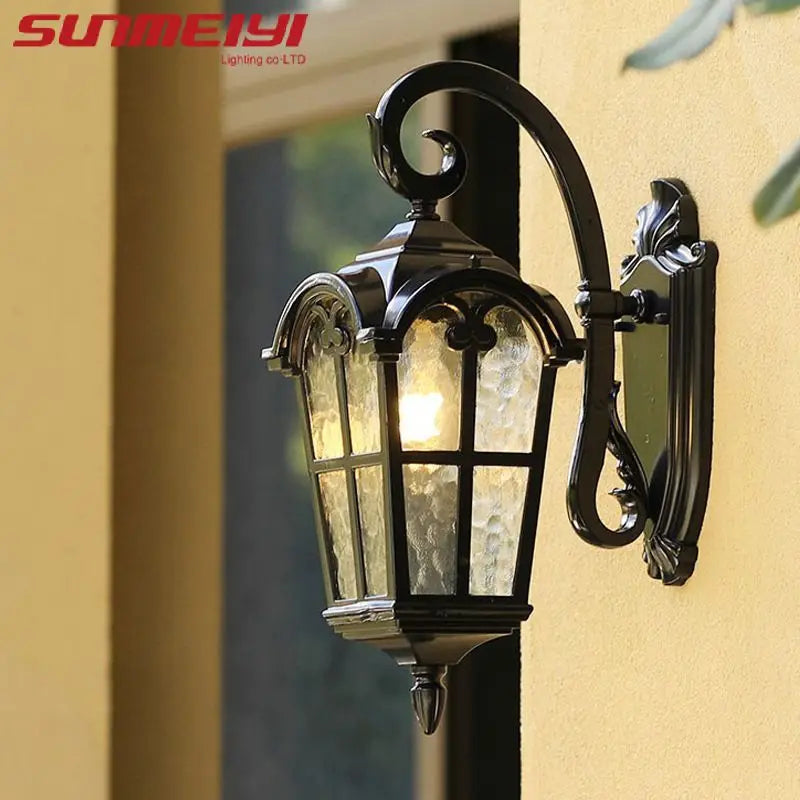 American Retro Outdoor Waterproof Wall Lamp Black Balcony Corridor Aisle Courtyard Exterior Wall Villa Gate Garden LED Lamp