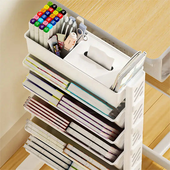 Simple Movable Book Shelf on Wheels 5/6 Layers Bookshelf Movable Floor Small Cart Book Storage Shelf Pen Holder Office Supplies