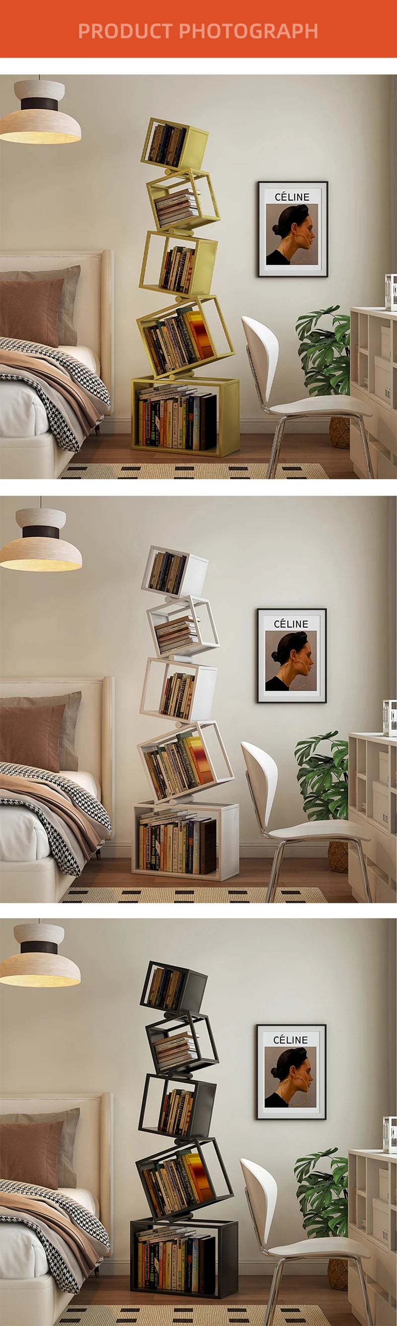 5-Layer Foldable Grid Bookshelf