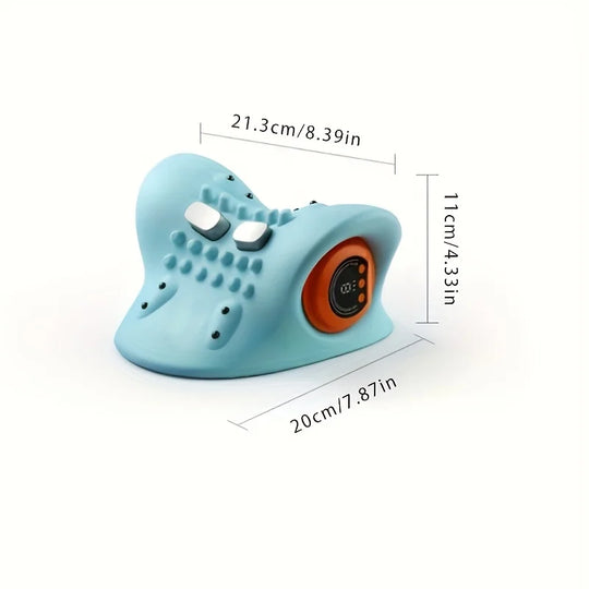 A multifunctional neck massager designed to heat and stretch the neck, back, and shoulders, providing deep relief for neck disco