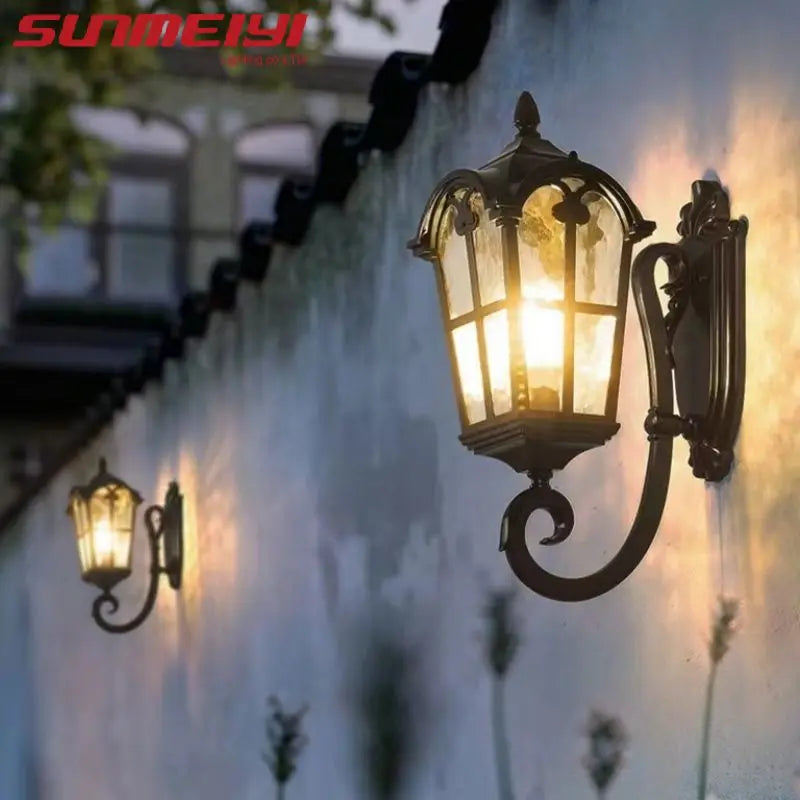 American Retro Outdoor Waterproof Wall Lamp Black Balcony Corridor Aisle Courtyard Exterior Wall Villa Gate Garden LED Lamp