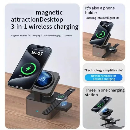 3 in 1 Wireless Charger Foldable Fast Charging Station Wireless Ice-Cooling Charger For iPhone 16 15 14 13 iWatch 9 8 7 Airpods