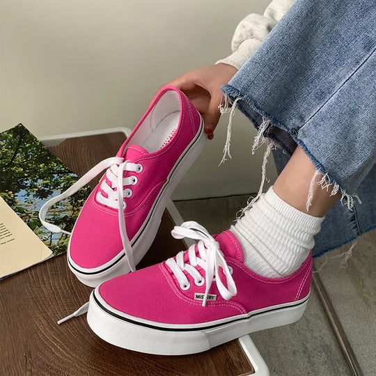 Casual Flats Canvas Sneakers Women Outdoor Solid Color Shallow Sports Shoes Tennis Female Streetwear Lace Up Vulcanize Shoes