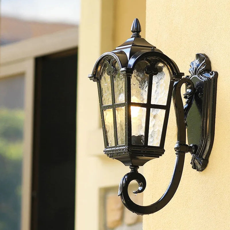 American Retro Outdoor Waterproof Wall Lamp Black Balcony Corridor Aisle Courtyard Exterior Wall Villa Gate Garden LED Lamp