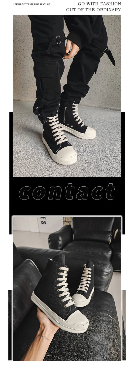Popular Men's Sneakers Men's Casual Shoes 2025 New Lace-up Thick Bottom High Top Shoes Canvas Punk Couple Trend Sneakers for Man