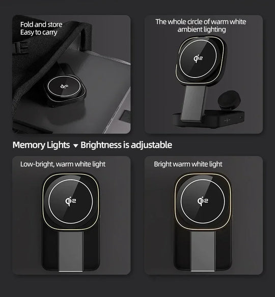 3 In 1 Magnetic Wireless Charger QI2 Foldable Charging Station For Magsafe iPhone 16 15 14 13 12 iWatch 9 8 7 AirPods 3 2 Pro*