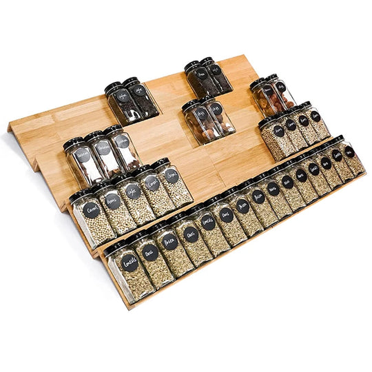 Bamboo Spice Rack Tray with Jars