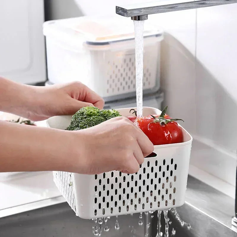 Multipurpose Refrigerator Storage Container with Drain Basket
