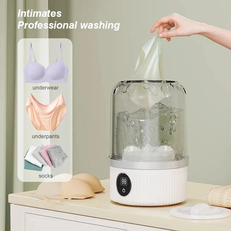 Mini Washing Machine Portable Washer Underwear Washer Rechargeable Automatic Laundry Cup Washing Machine Travel Home Dormitory