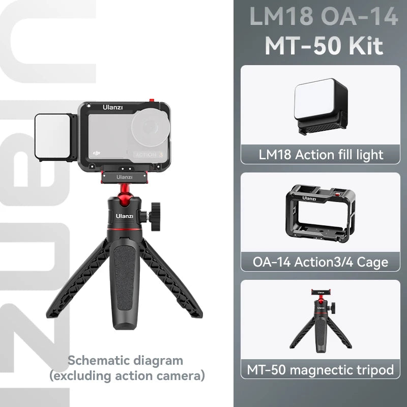 Ulanzi LM18 Led Video Fill Light IPX5 Waterproof  Magnetic 5600K for DJI Osmo Action 5/4/3 & Pocket 3 Action Camera Accessories