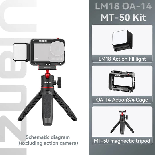 Ulanzi LM18 Led Video Fill Light IPX5 Waterproof  Magnetic 5600K for DJI Osmo Action 5/4/3 & Pocket 3 Action Camera Accessories