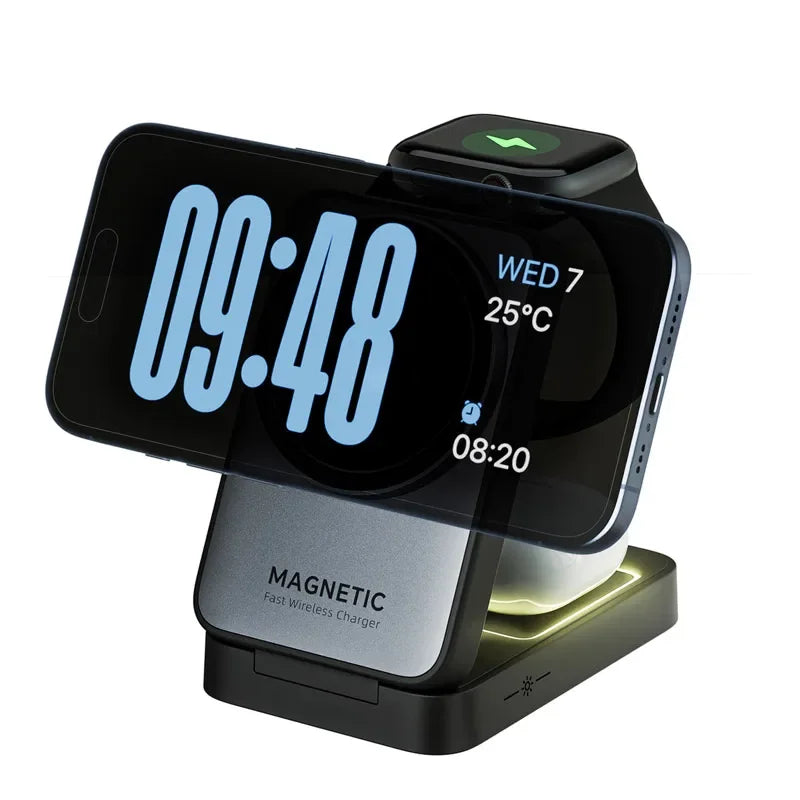 Foldable 3 In 1 Magnetic Wireless Charger Stand For Magsafe iPhone 16 15 14 13 12 iWatch 6 7 8 Airpods Pro Fast Charging Station