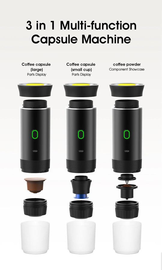 New Portable 3-in-1 Wireless Espresso Coffee Maker - Ideal for Travel, Car, Home & Camping | Capsule & Powder Compatible