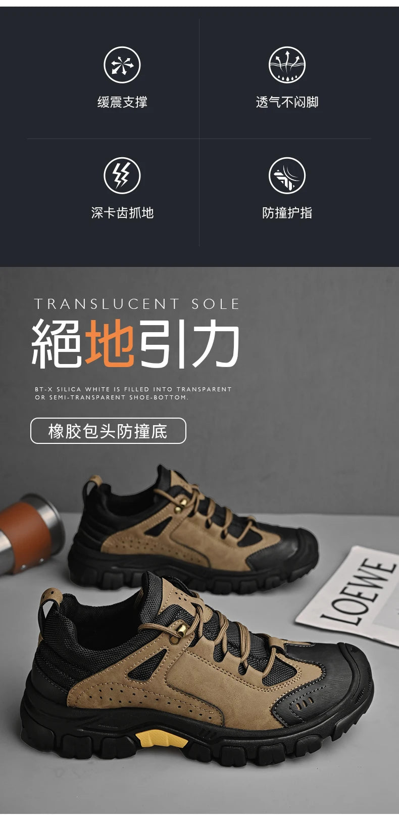 Men's Leather Outdoor Lace Up Anti Slip Sports Shoes Comfortable  Lightweight Hiking Shoes Casual  Breathable Hiking Shoes