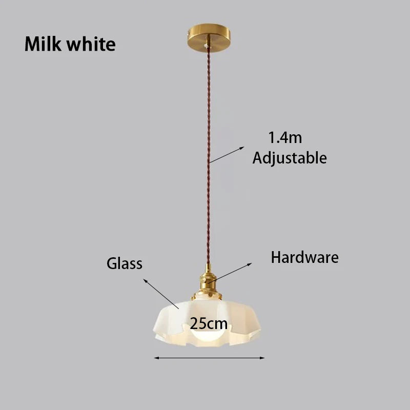 Modern Glass Flower Long-linePendant Lamp With Switch Aluminum all-Copper Lamp Head Bedroom Bedside And Dining Room Lighting