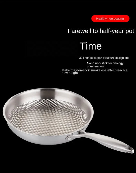 Frying Pan 304 Stainless Steel Skillet 28/30cm Non-stick Pan NO-coating Eggs Steak Frying Pot Use Gas and Induction Stove Woks