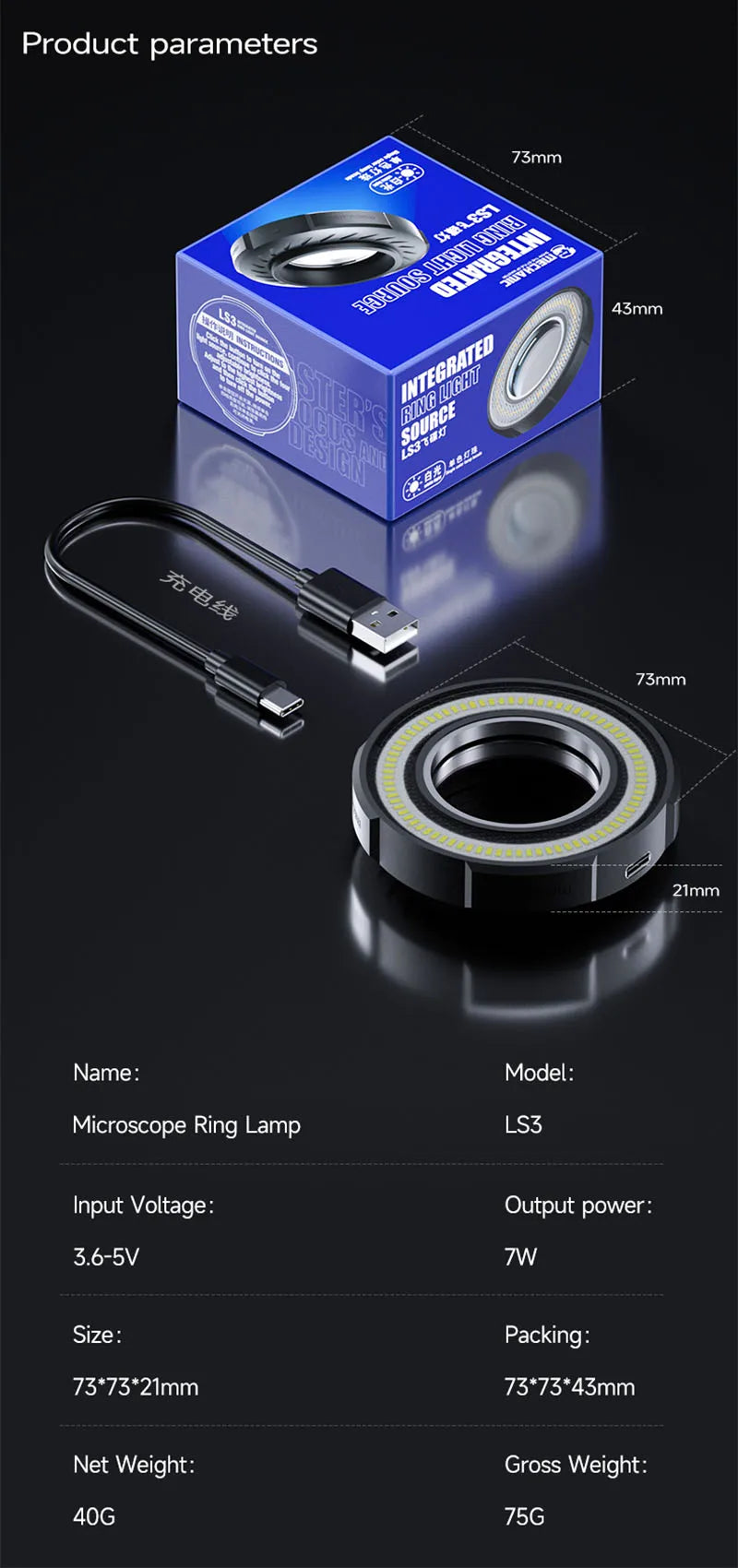 Mechanic LS3 Microscope Ring Lamp Four Level Brightness Adjustment Eye Protection Lamp For Most Stereo Microscopes Light Source
