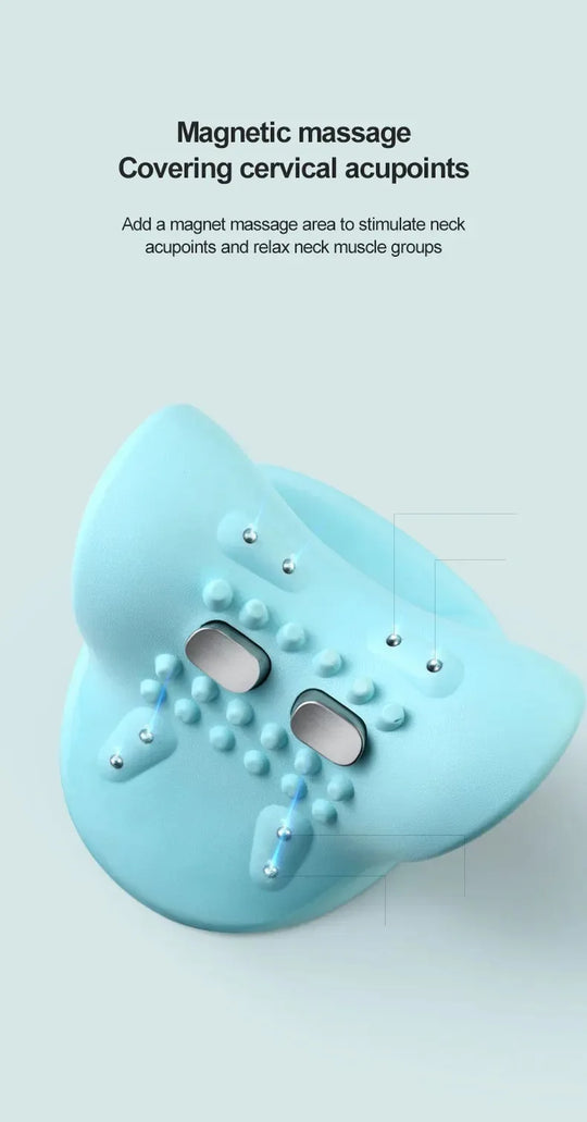 A multifunctional neck massager designed to heat and stretch the neck, back, and shoulders, providing deep relief for neck disco