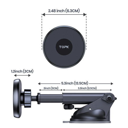 TOPK Magnetic Car Phone Holder Mount For Magsafe IPhone15 Pro Max Single-Hand Operation Metal Hook Magnetic Phone Holder for Car
