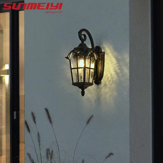 American Retro Outdoor Waterproof Wall Lamp Black Balcony Corridor Aisle Courtyard Exterior Wall Villa Gate Garden LED Lamp