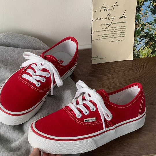 Casual Flats Canvas Sneakers Women Outdoor Solid Color Shallow Sports Shoes Tennis Female Streetwear Lace Up Vulcanize Shoes