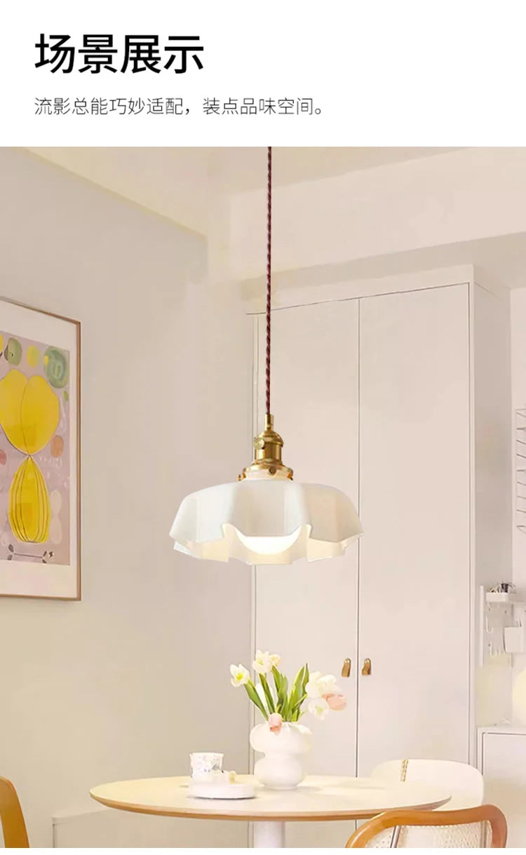 Modern Glass Flower Long-linePendant Lamp With Switch Aluminum all-Copper Lamp Head Bedroom Bedside And Dining Room Lighting