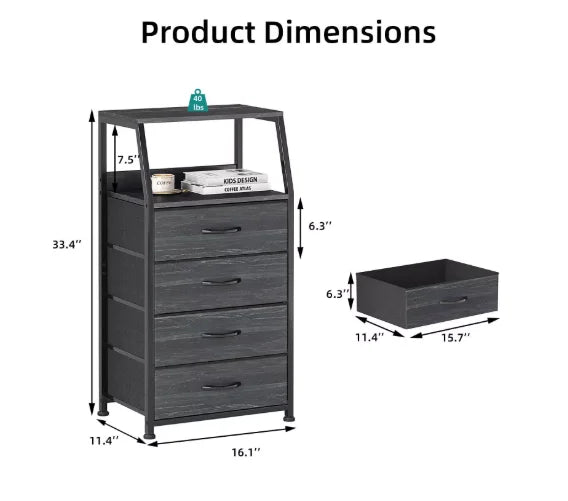 Furnulem Night Stand With Charging Statio 28.3 Inch Tall Side Table With Fabric Drawers And Storage Shelf Bedside Table With