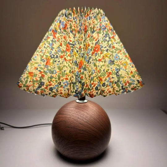 LED Bedside Table Lamp Cute Small Pleated Lamps for Nightstand Circular Walnut Ambient Light USB Bedroom Decoration Night Light