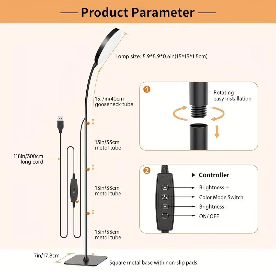 LED Floor Lamp Bright Tall Standing Lamp with 4 Brightness Levels 4 Color Temperatures Adjustable Gooseneck Standard Lamp